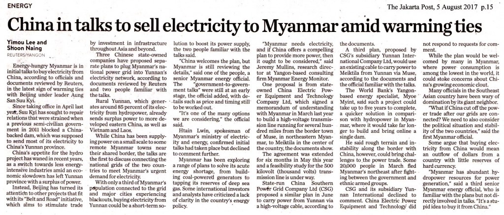 China in talks to sell electricity to Myanmar amid warming ties copy
