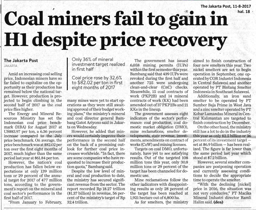 Coal Miners fail to gain in H1 despite price recovery