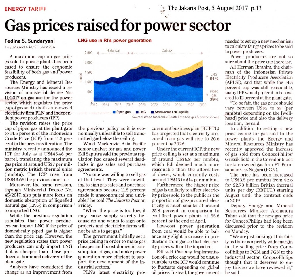 Gas prices raised for power sector