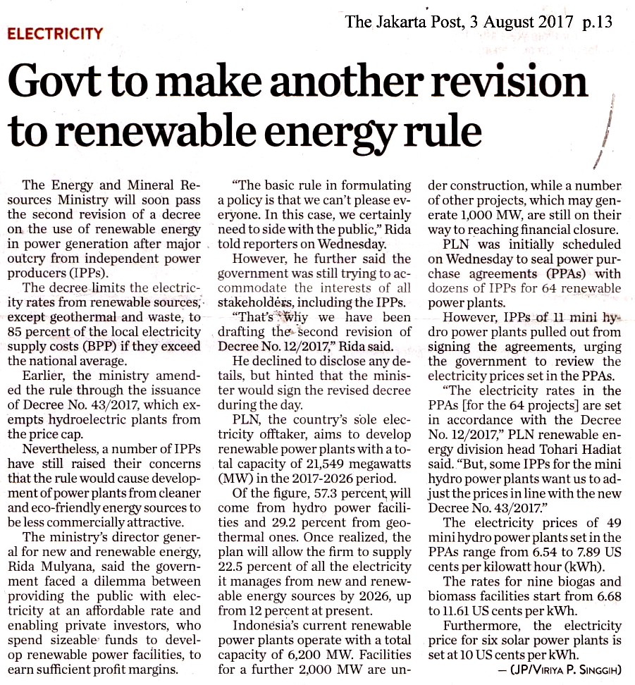 Govt to make another revision to renewable energy rule