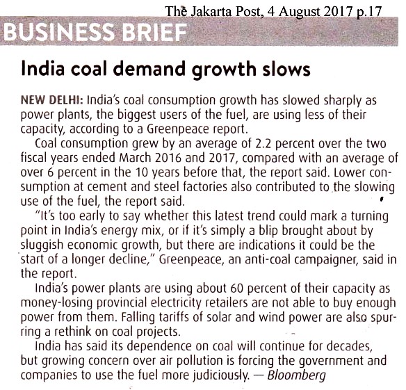 India coal demand growth slows