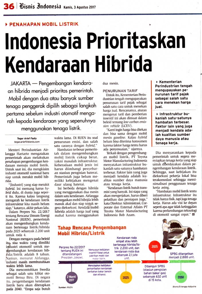 Indonesia Prioritaskan Kendaraan Hibrida