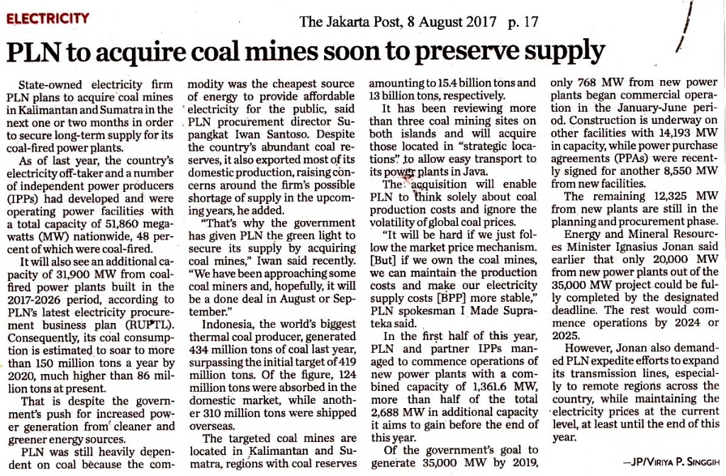 PLN to acquire coal mines son to preserve supply copy