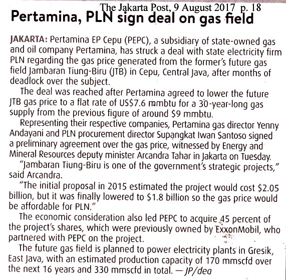 Pertamina, PLN sign deal on gas field