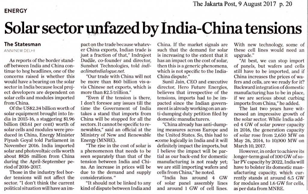 Solar sector unfazed by India-China tensions