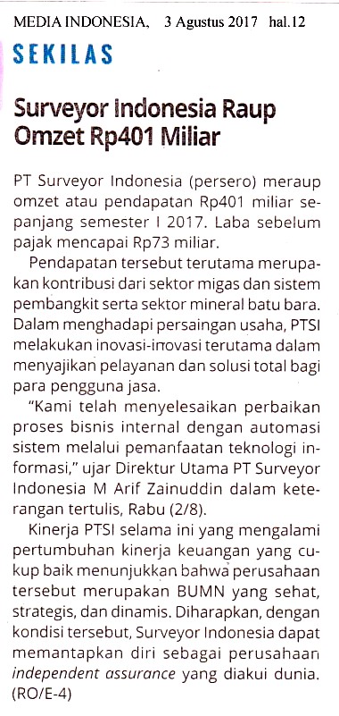 Surveyor Indonesia Raup Omzet Rp 401 Miliar