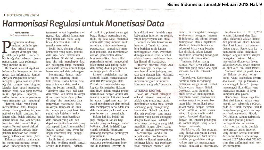 Harmonisasi Regulasi untuk Monetisasi Data