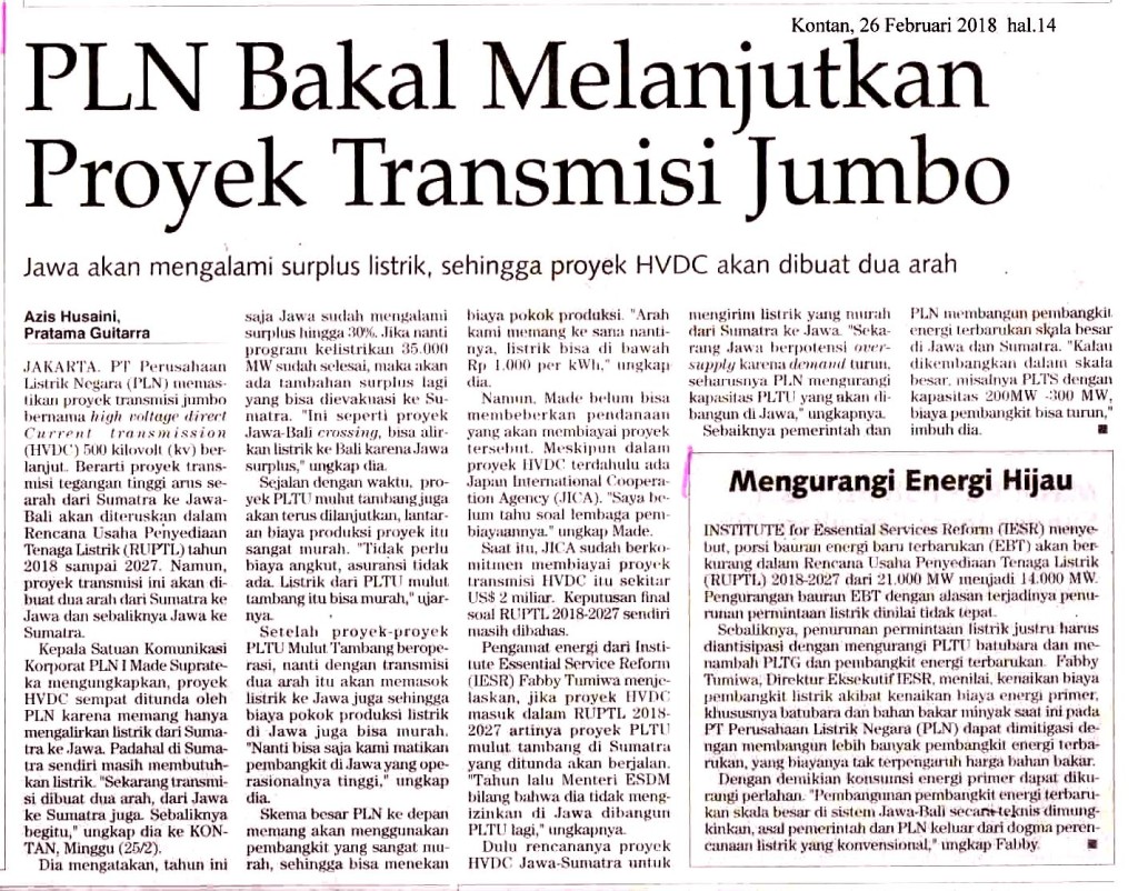 PLN Bakal Melanjutkan Proyek Transmisi Jumbo