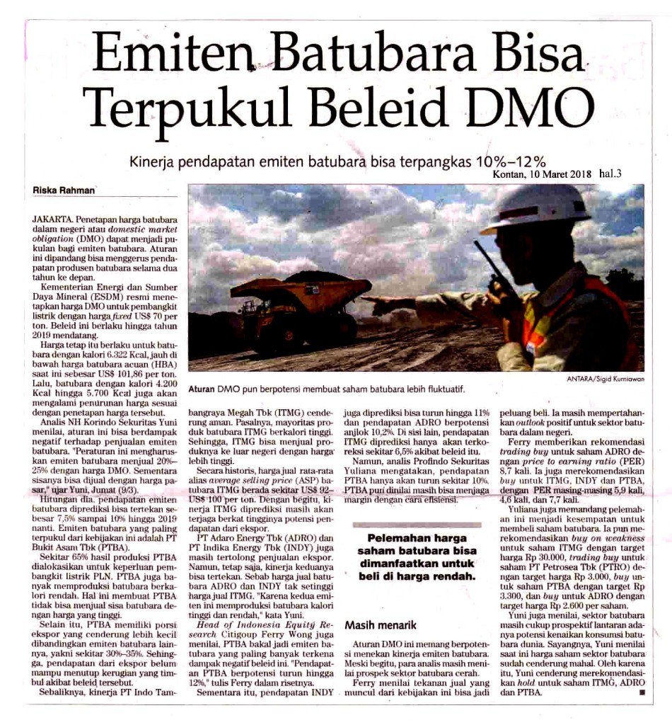 Emiten Batubara Bisa Terpukul Beleid DMO copy