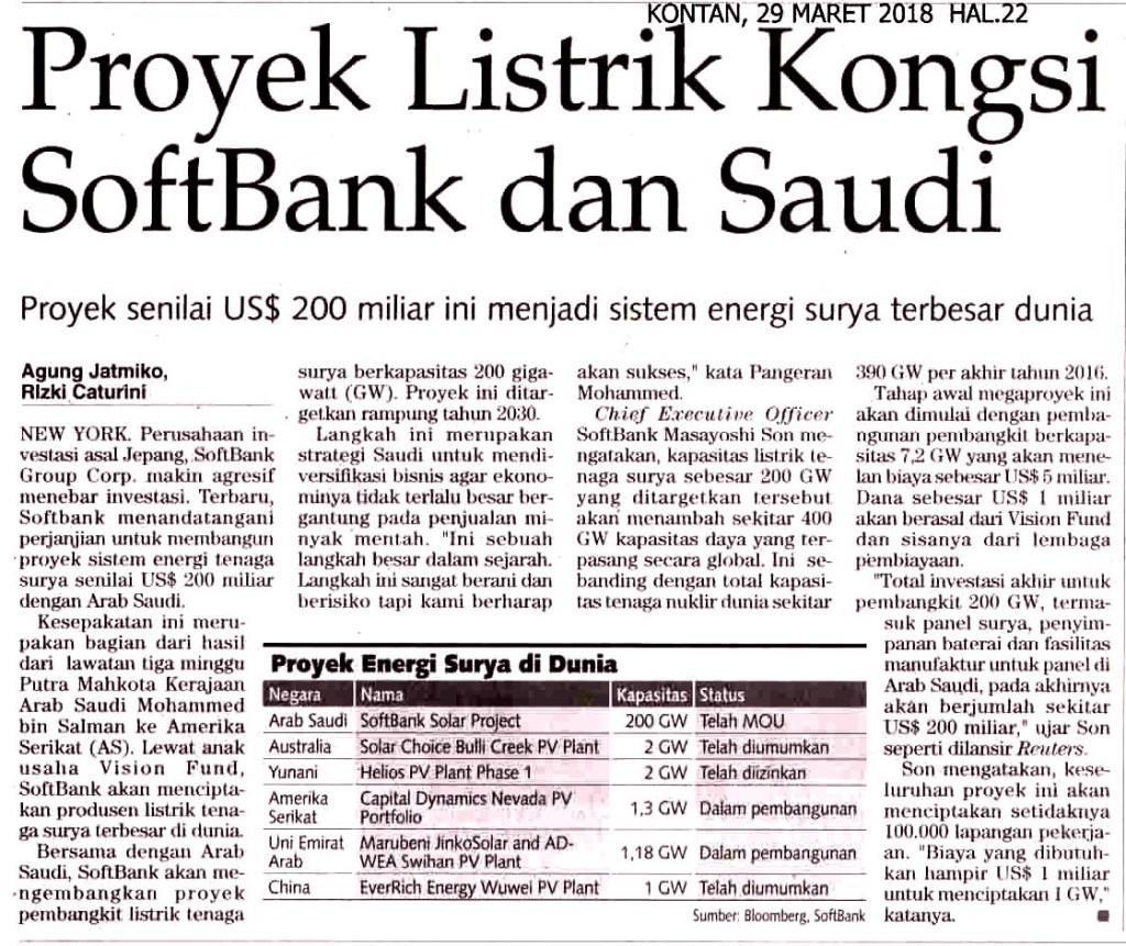 Proyek Listrik Kongsi Softbank dan Saudi