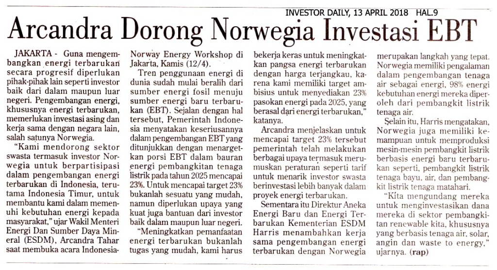 Arcanda Dorong Norwegia Investasi EBT
