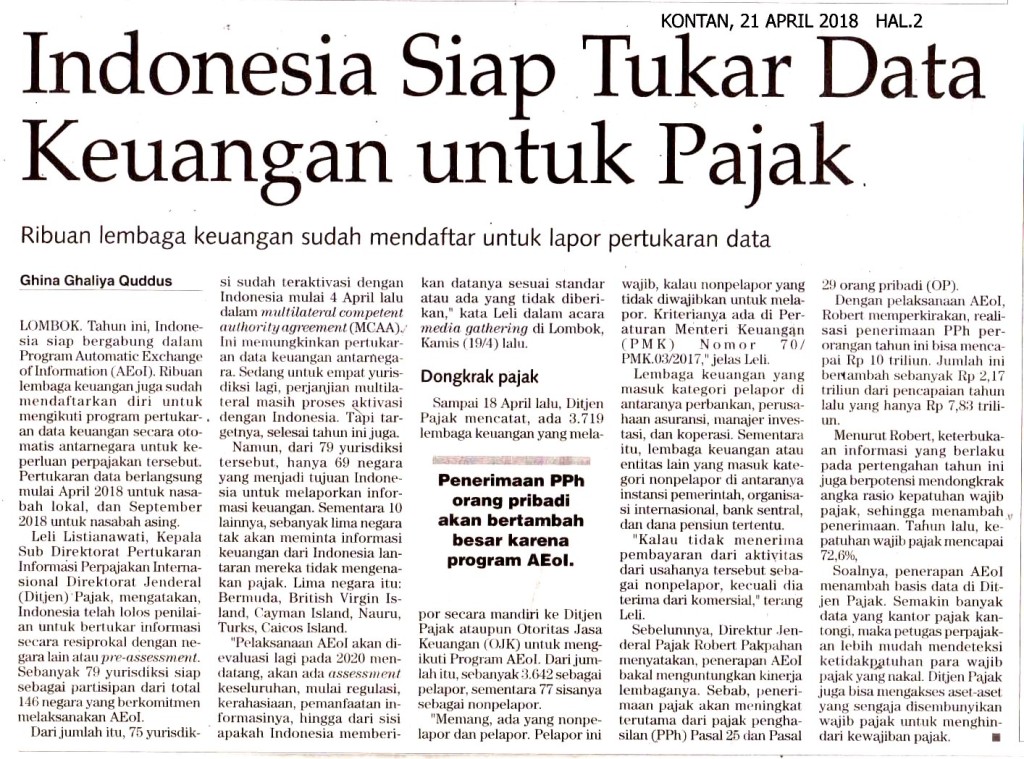 Indonesia Siap Tukar Data Keuangan untuk Pajak