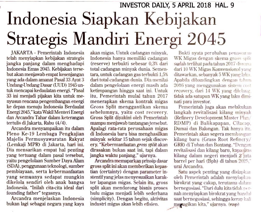 Indonesia Siapkan Kebijakan Strategis Mandiri Energi 2045