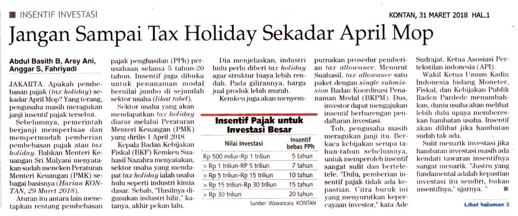 Jangan Sampai Tax Holiday Sekadar April Mop