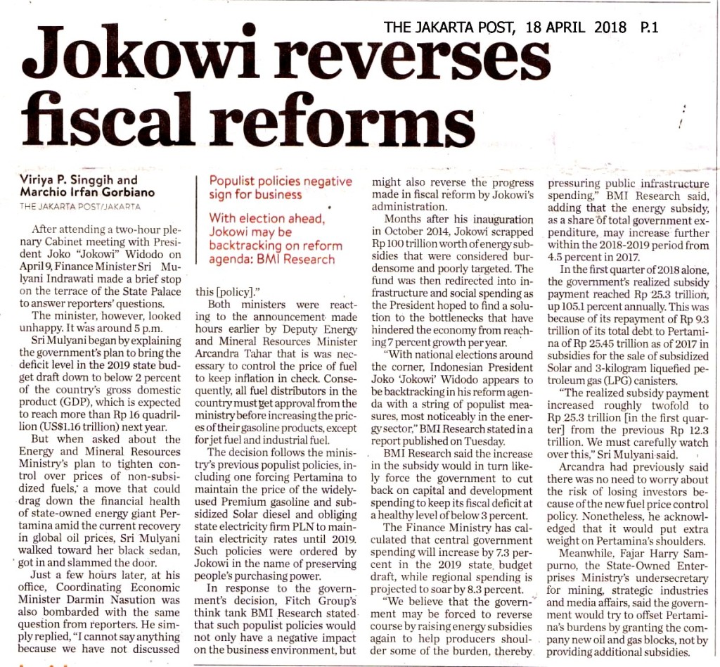 Jokowi reverses fiscal reforms