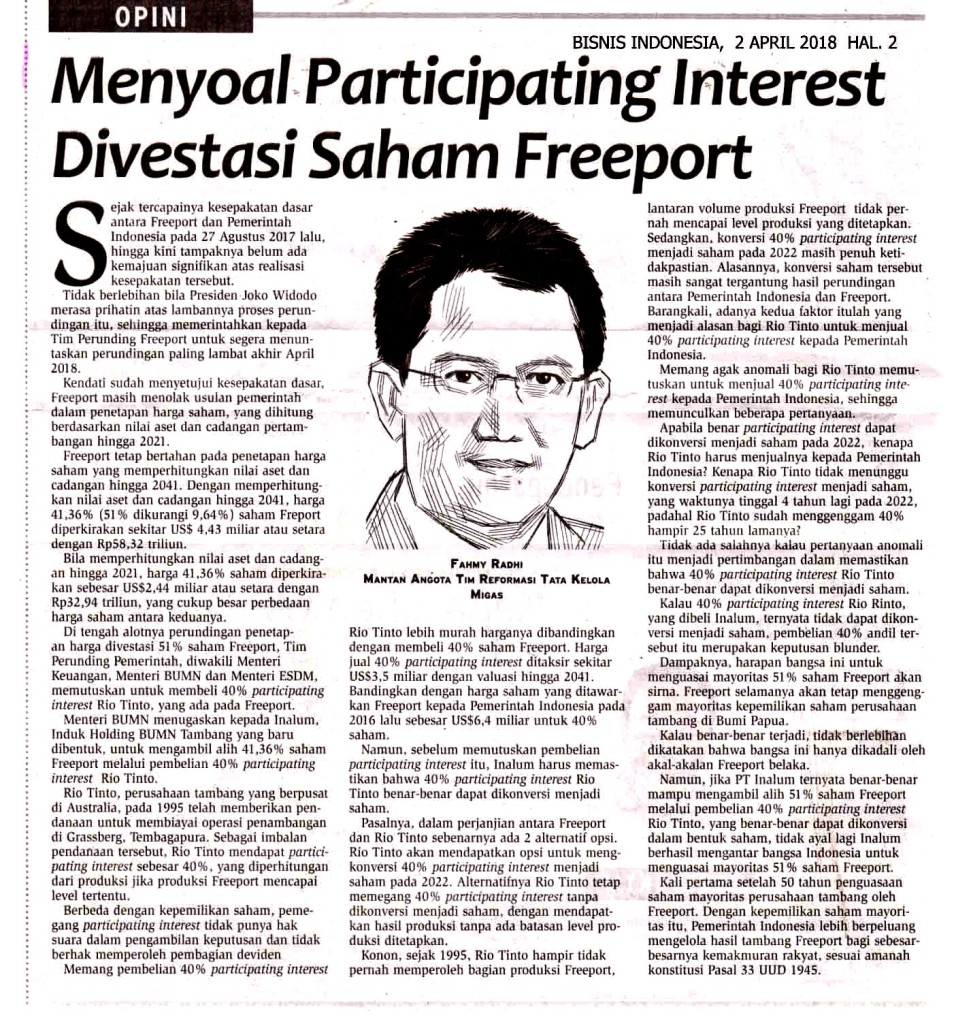 Menyoal Participating Interest Divestasi Saham Freeport copy