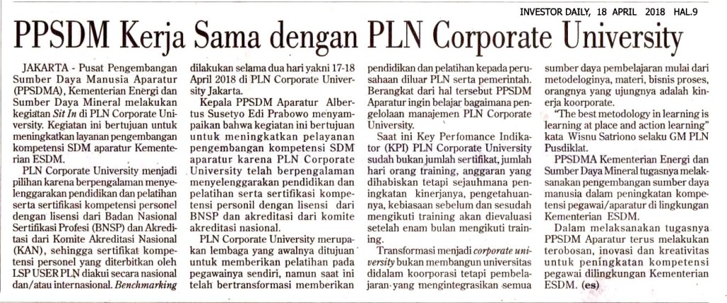 PPSDM Kerja Sama dengan PLN Corporate University