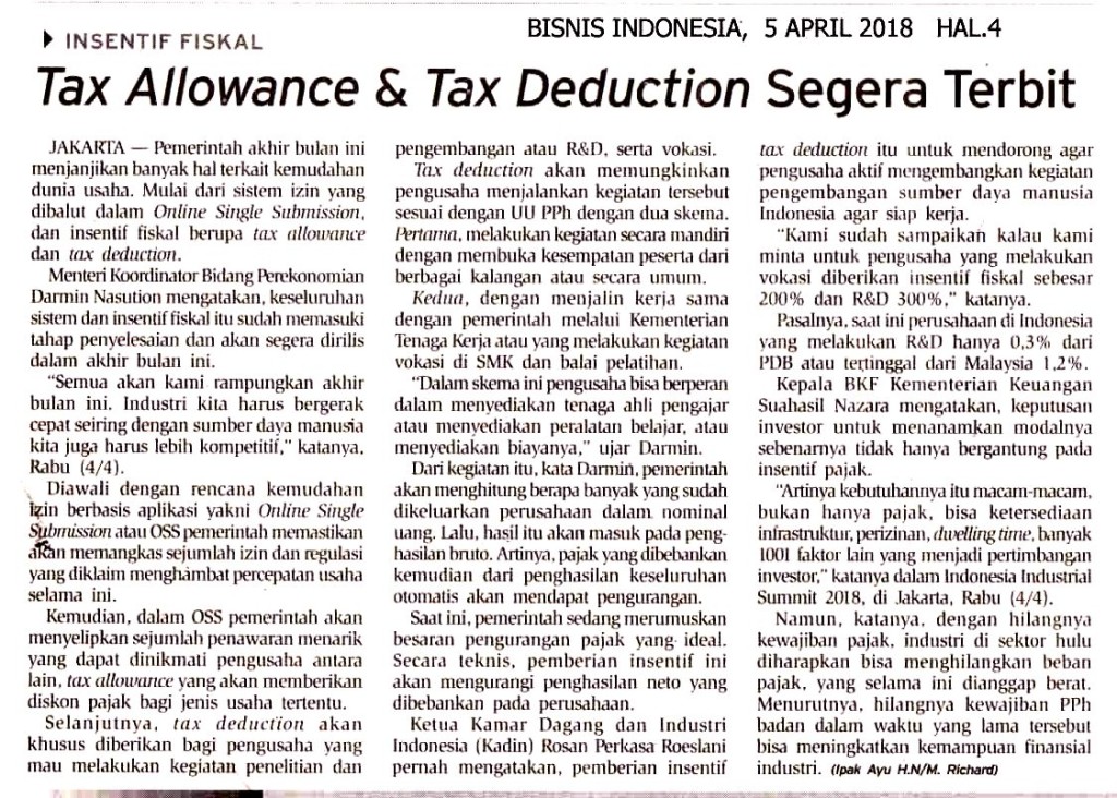Tax Allowance & Tax Deduction Segera Terbit