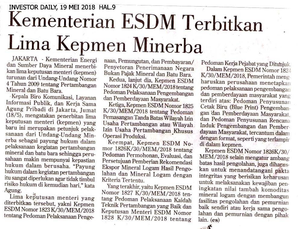 Kementerian  ESDM Terbitkan Lima Kepmen Minerba