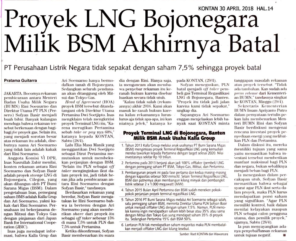 Proyek LNG Bojonegara Milik BSM Akhirnya Batal