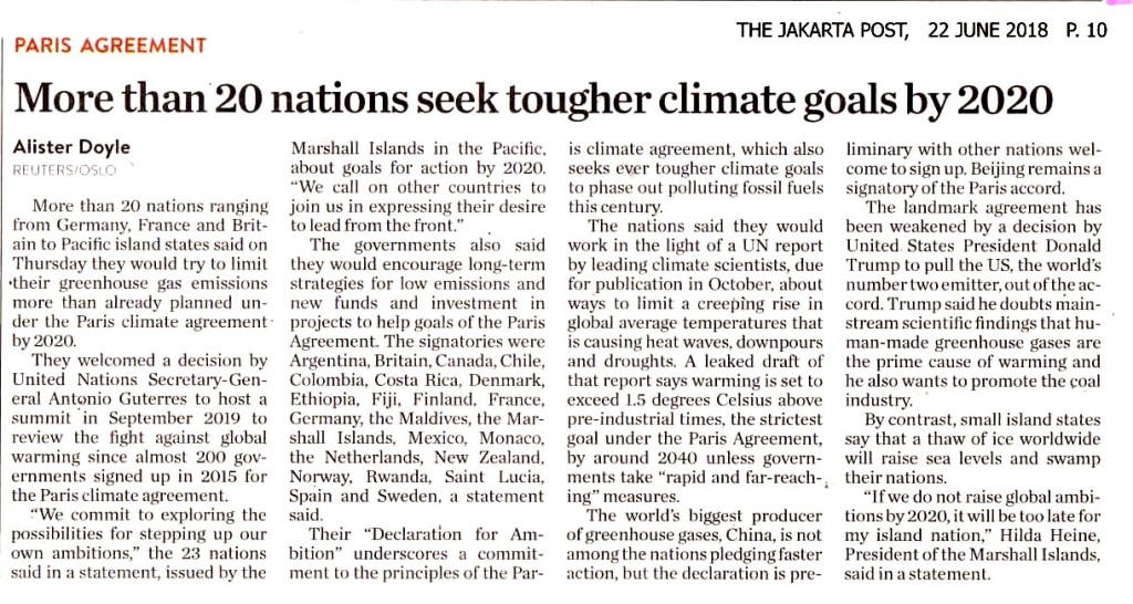More than 20 nations seek tougher climate goals by 2020