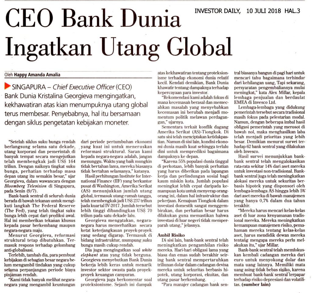 CEO Bank Dunia Ingatkan Utang Global