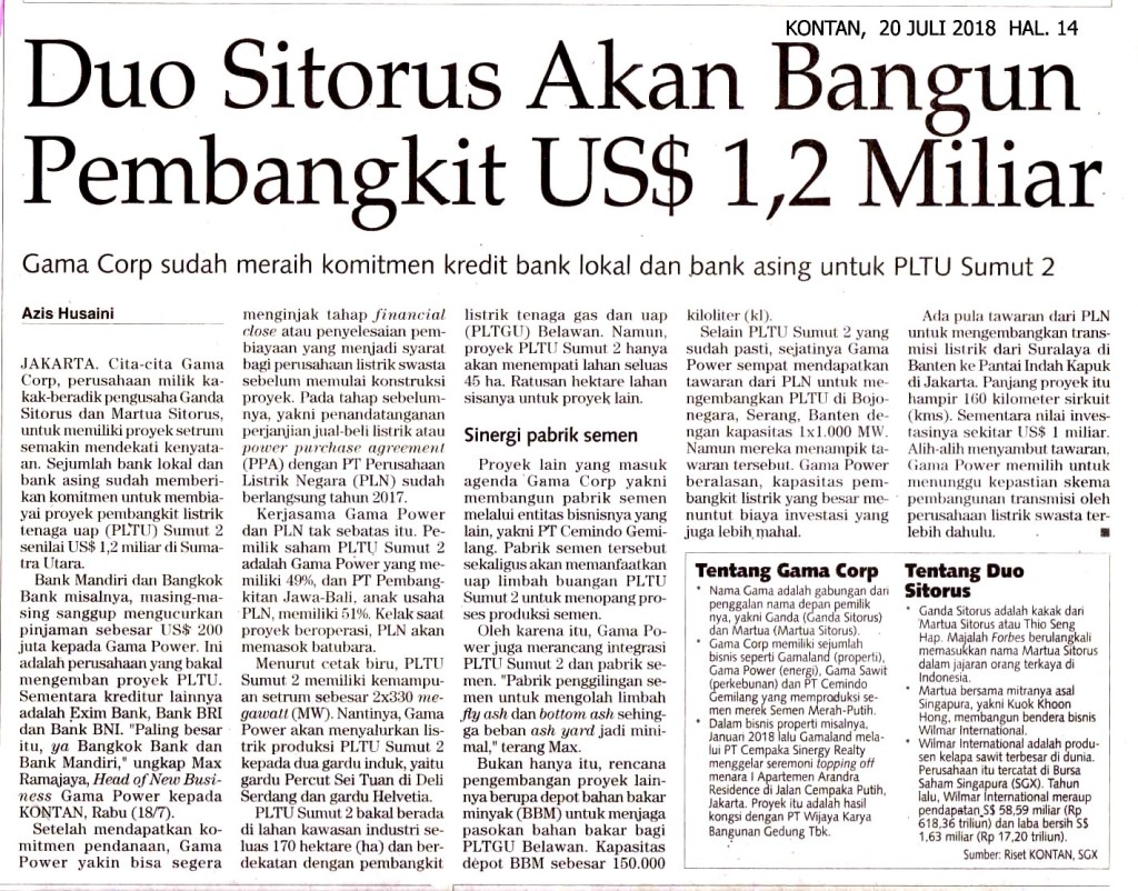 Duo Sitorus Akan Bangun Pembangkit US$1,2 Miliar
