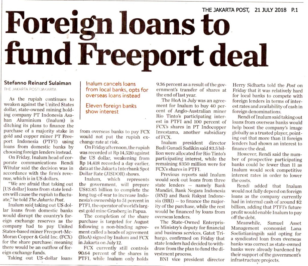 Foreign loans to fund Freeport deal