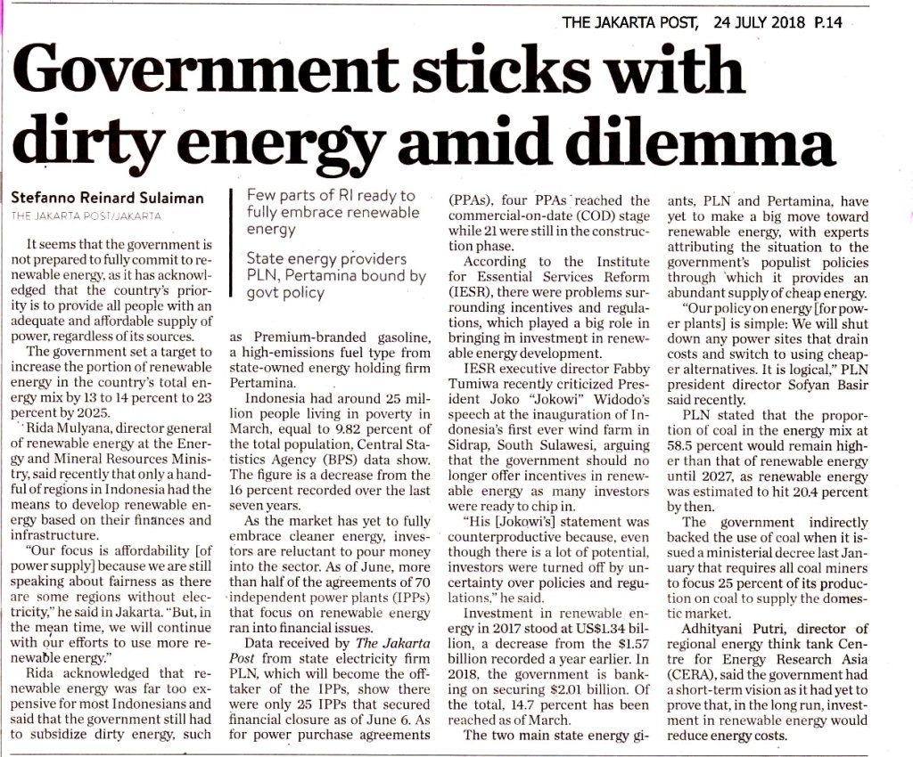 Government sticks with dirty energy amid dilemma