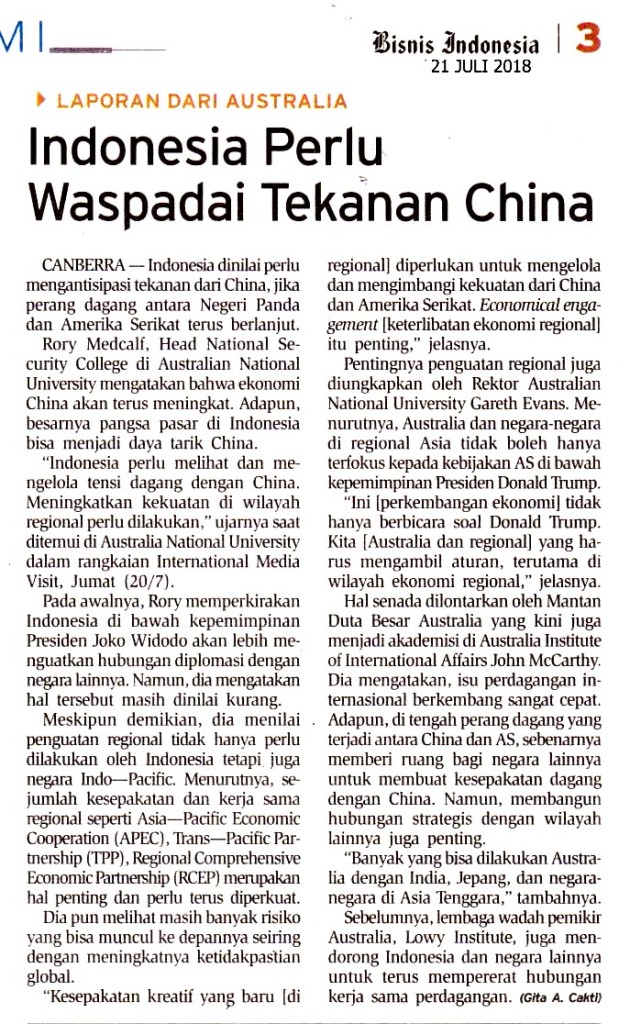 Indonesia Perlu Waspadai Tekanan China