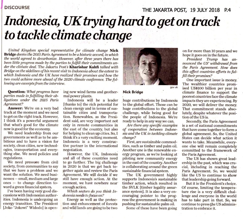 Indonesia, UK Trying hard to get on track to tackle climate change