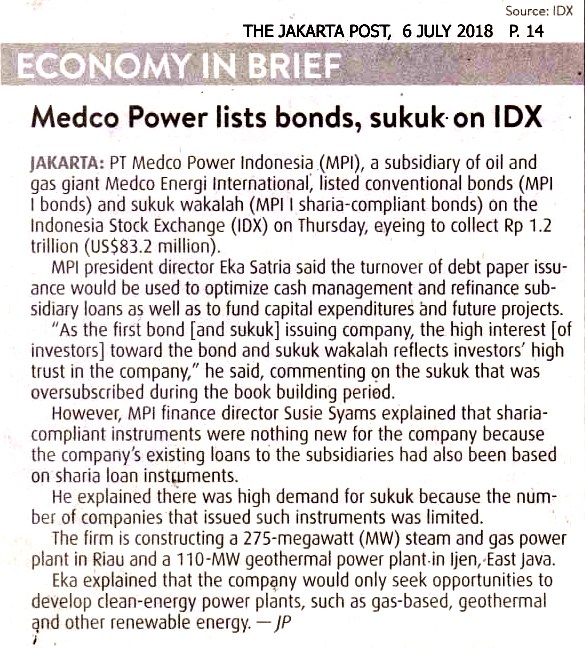 Medco Power lists bonds, sukuk on IDX