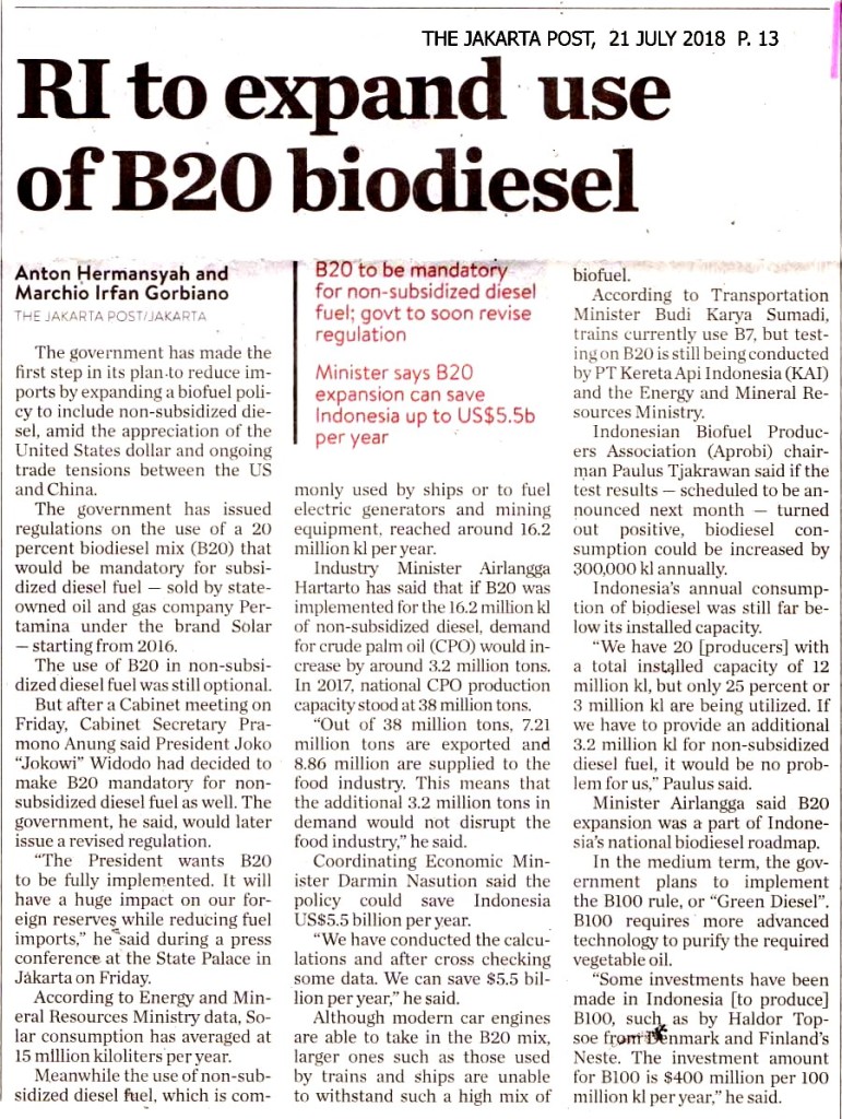 RI to expand use of B20 biodiesel