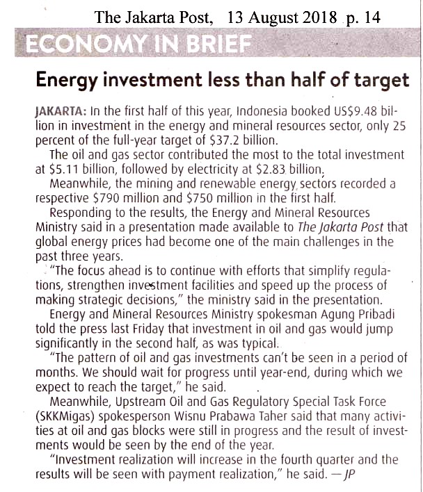 Energy investment less than half of target