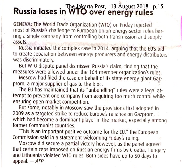 Russia loses in WTO over energy rules