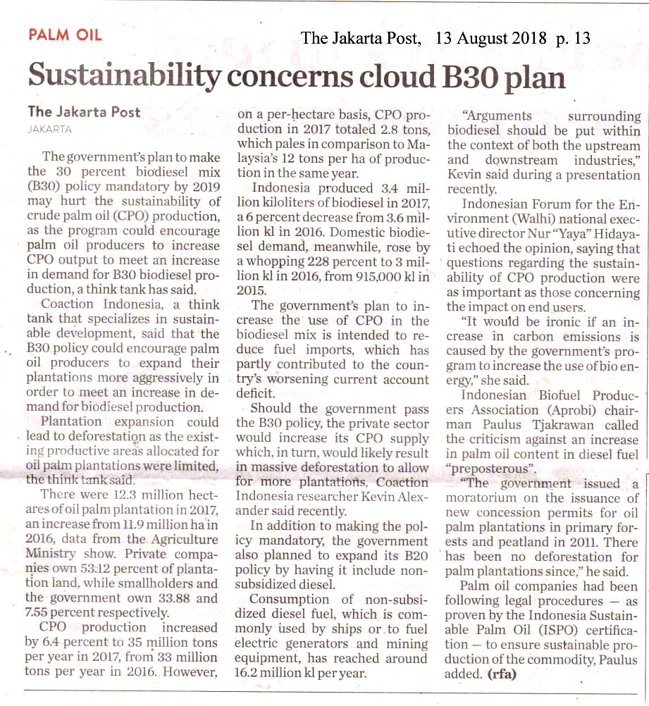 Sustainability concerns cloud B30 plan