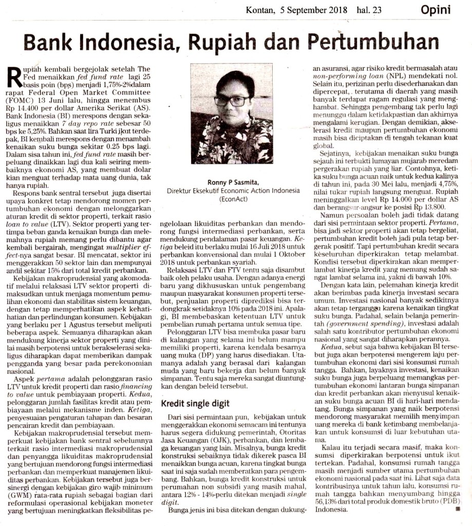 Bank Indonesia, Rupiah dan Pertumbuhan