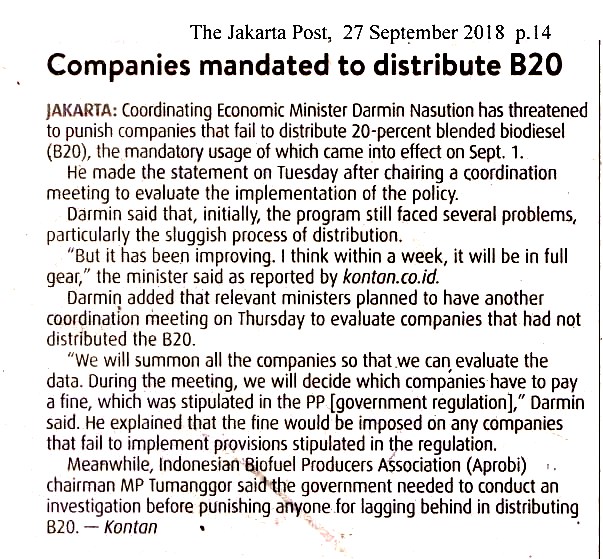 Companies mandated to distribute B20