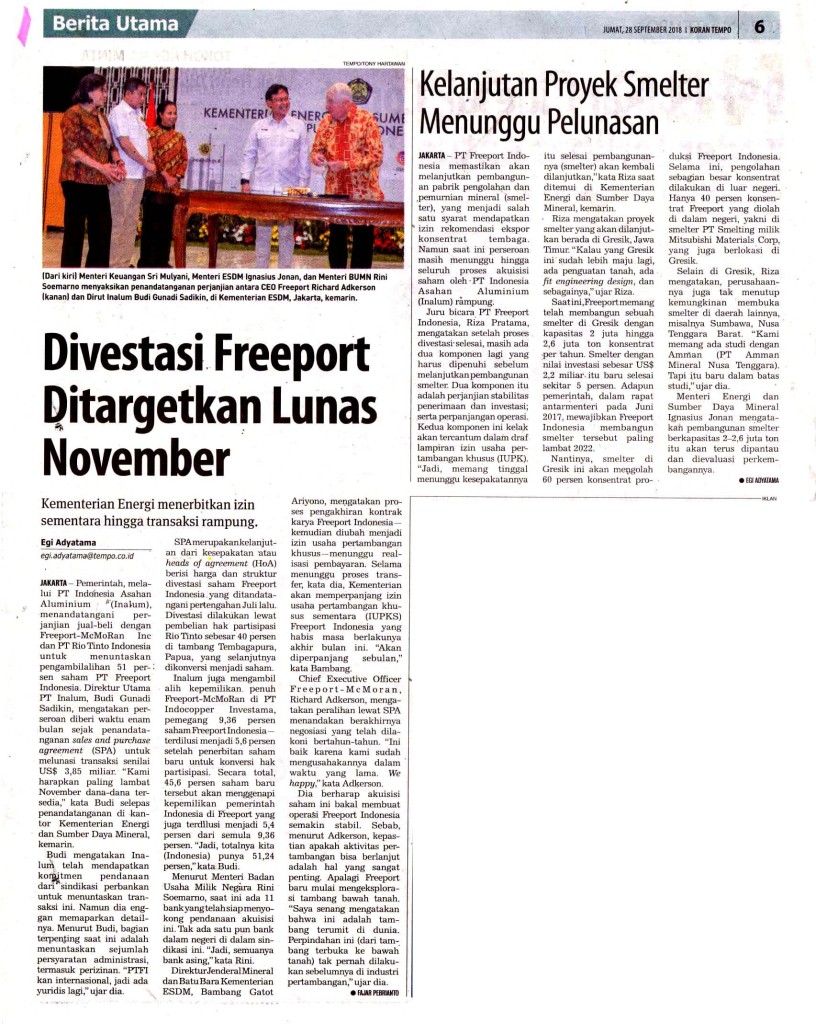 Divestasi Freeport Ditargetkan Lunas November_  Kelanjutan Proyek Smelter Menunggu Pelunasan_ copy