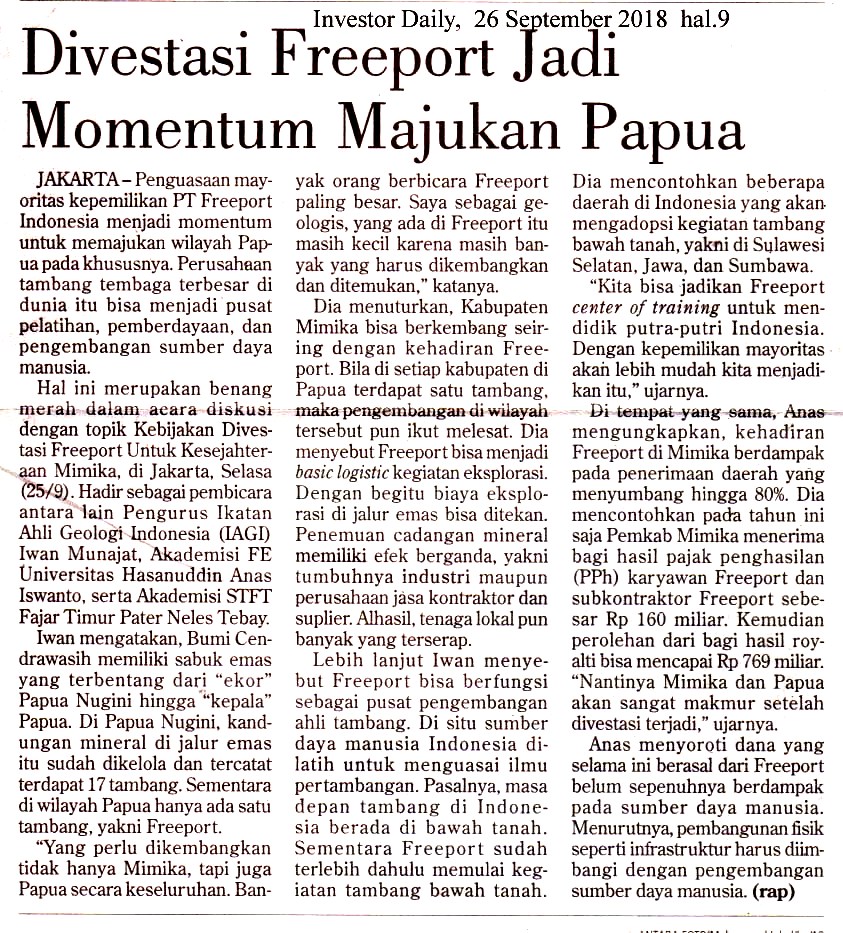 Divestasi Freepport Jadi Momentum Majukan Papua
