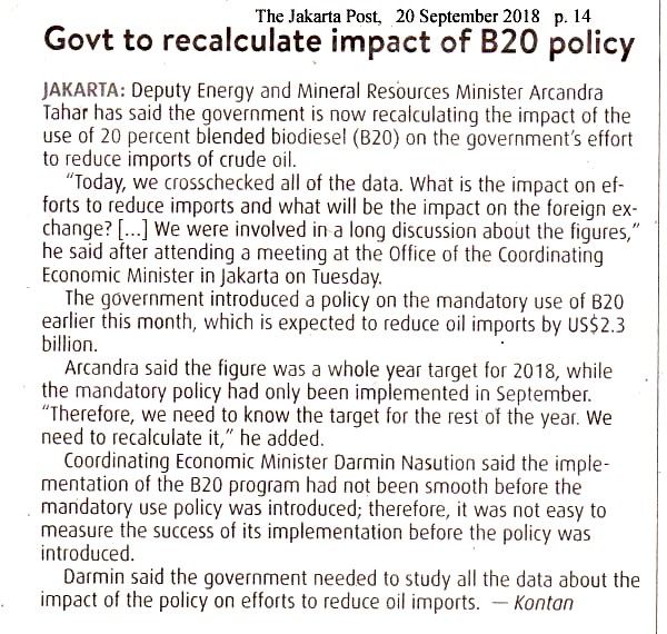 Govt to recalculate impact of B20 policy