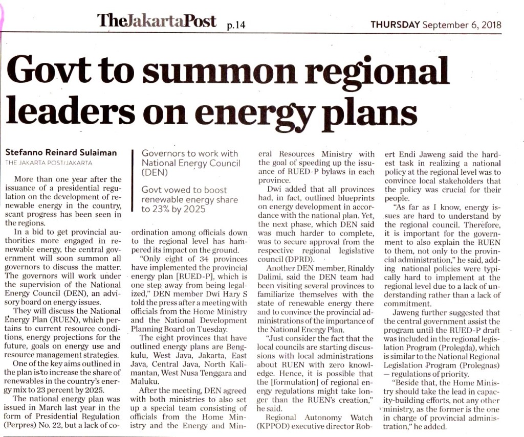 Govt to summon regional leaders on energy plans
