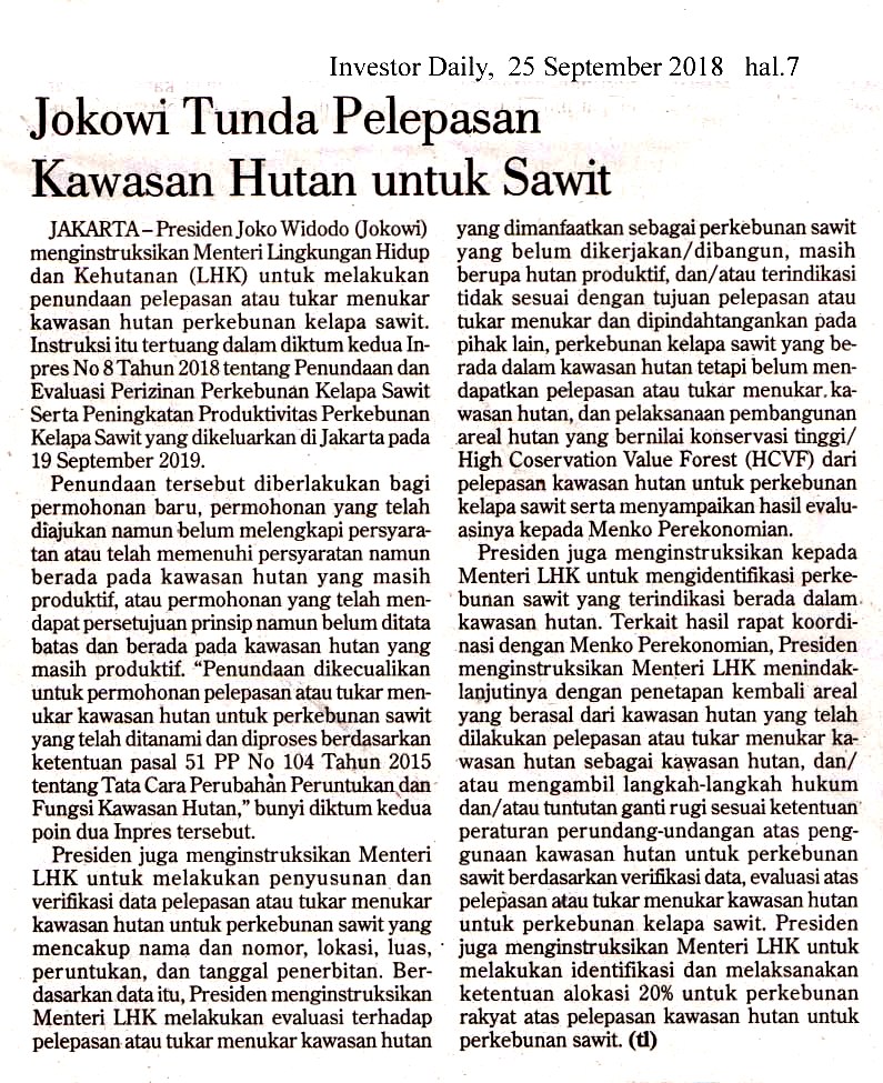 Jokowi Tunda Pelepasan Kawasan Hutan untuk Sawit
