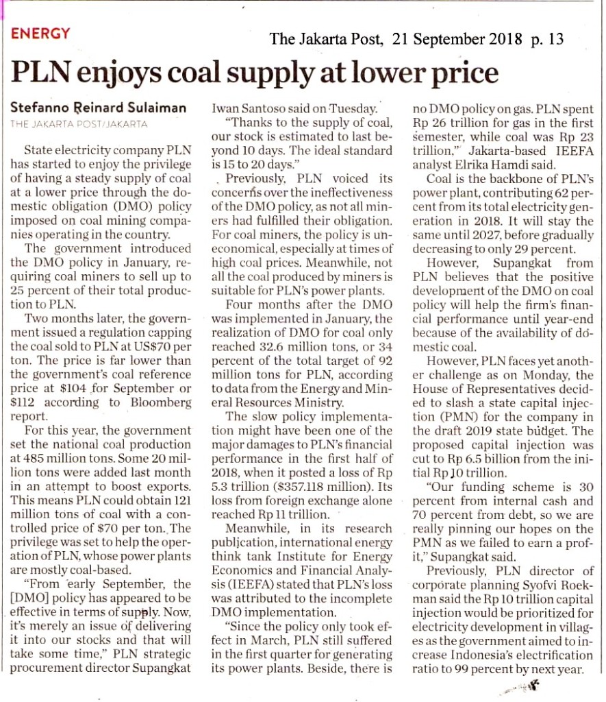PLN enjoys coal supply at lower price