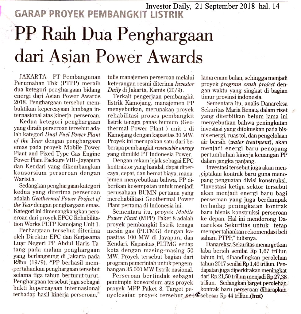 PP Raih Dua Penghargaan dari Asian Power Awards
