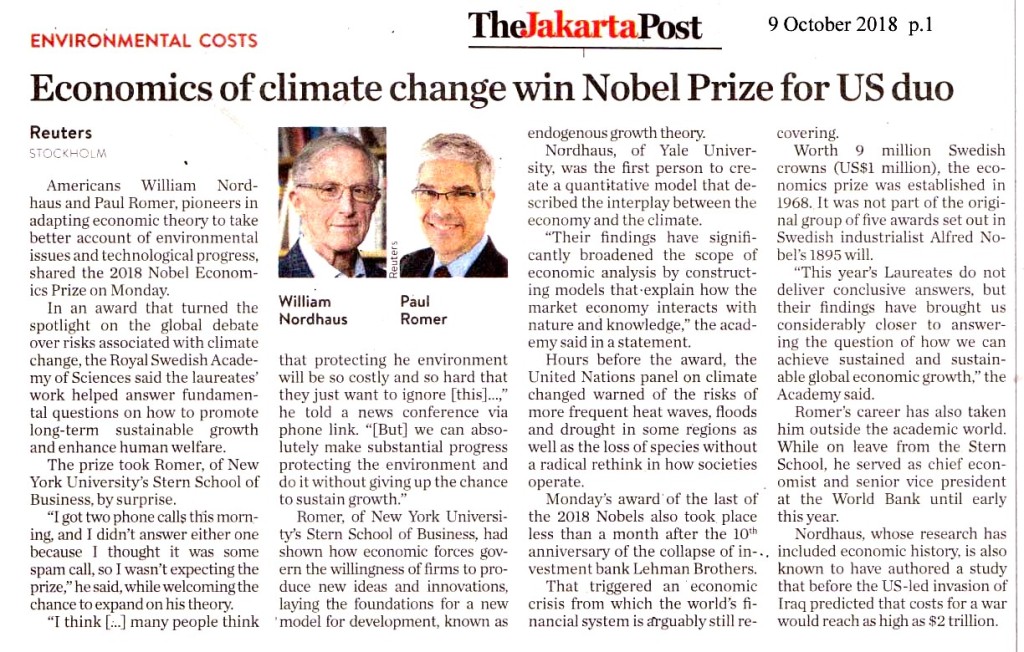 Economics of climate change win Nobel Prize for US duo