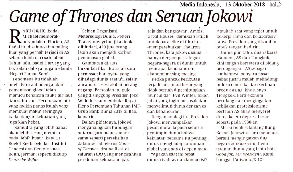 Game of Thrones dan Seruan Jokowi