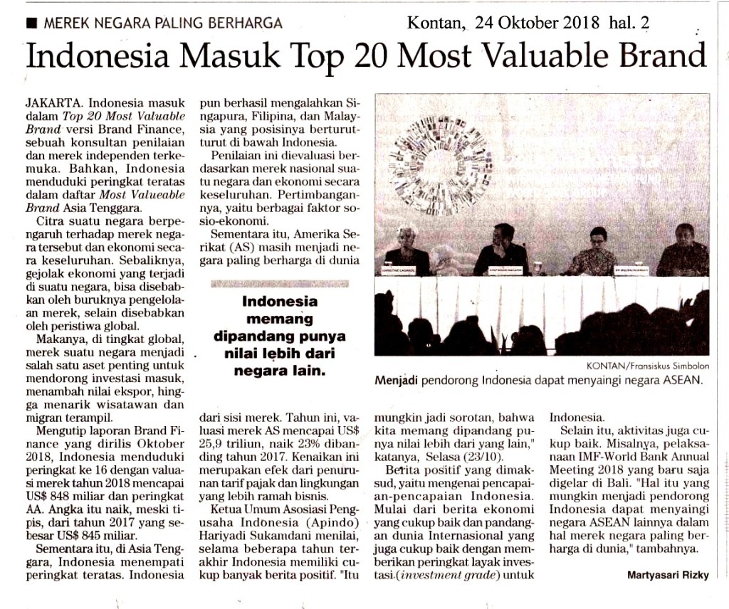 Indonesia Masuk Top 20 Most Valuable Brand