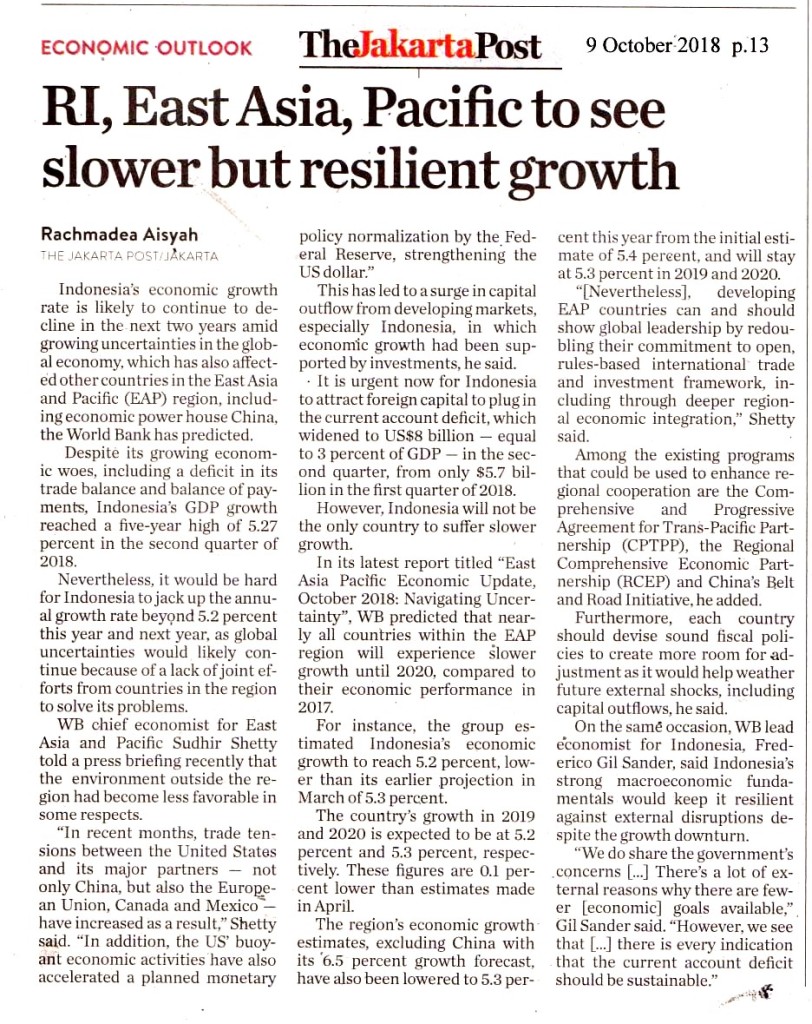 RI, East Asia, Pacific to see slower but resilient growth
