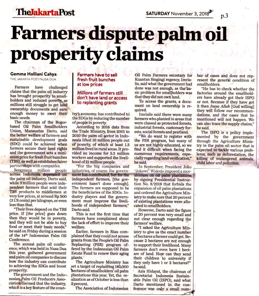 Farmers dispute palm oil prosperity claims